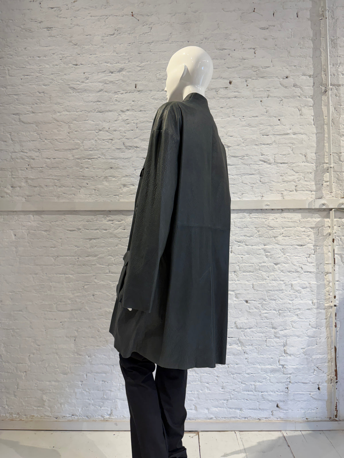Haider Ackermann Multi-Pocket Utility Cargo Arched Collar  Leather Coat - Brand New NWT
