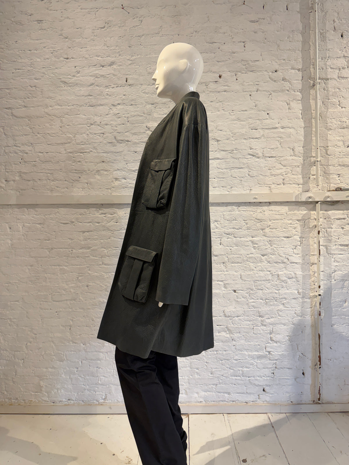 Haider Ackermann Multi-Pocket Utility Cargo Arched Collar  Leather Coat - Brand New NWT