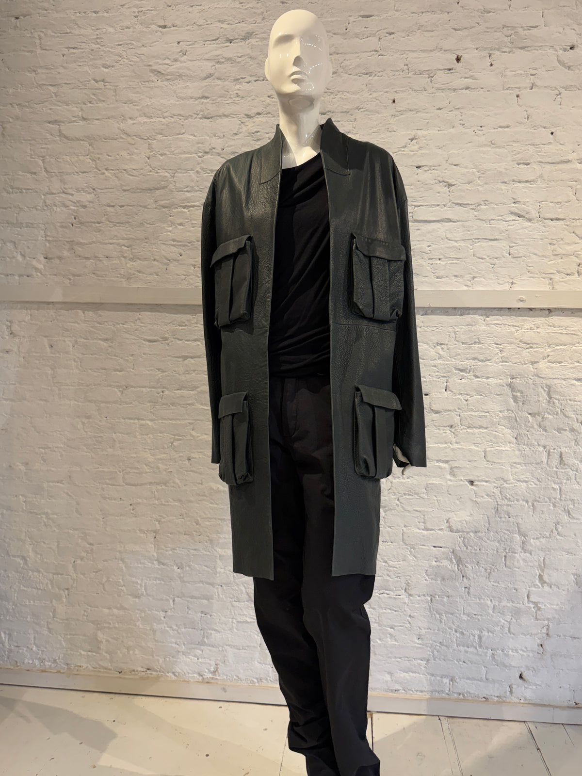 Haider Ackermann Multi-Pocket Utility Cargo Arched Collar  Leather Coat - Brand New NWT