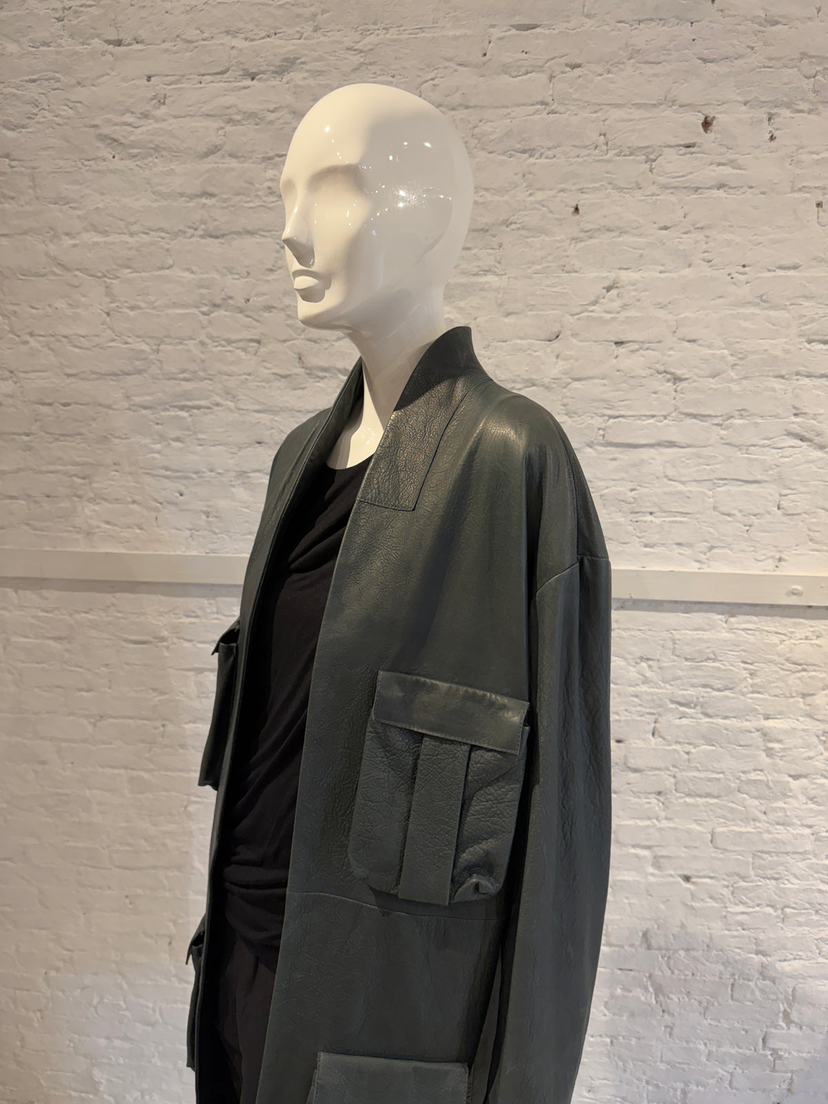 Haider Ackermann Multi-Pocket Utility Cargo Arched Collar  Leather Coat - Brand New NWT