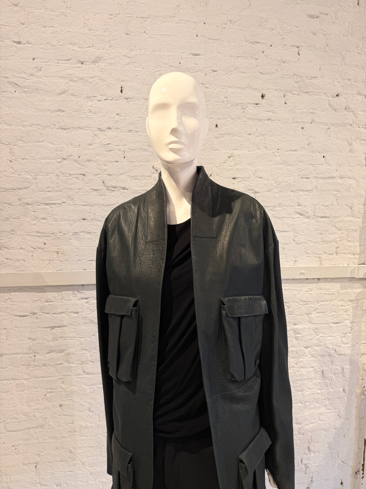 Haider Ackermann Multi-Pocket Utility Cargo Arched Collar  Leather Coat - Brand New NWT