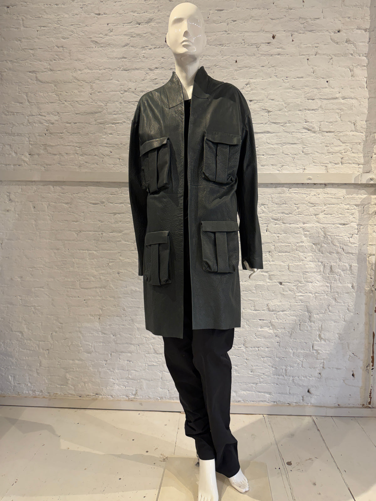 Haider Ackermann Multi-Pocket Utility Cargo Arched Collar  Leather Coat - Brand New NWT