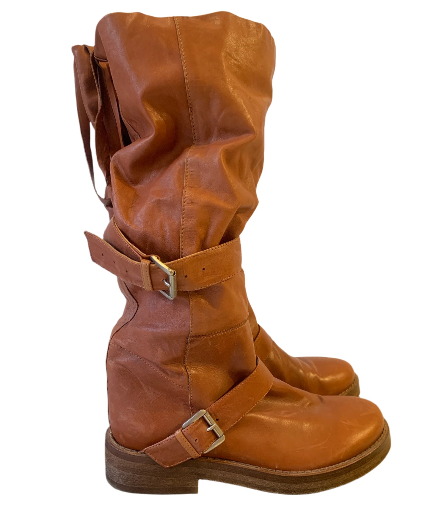 Vintage Ann Demeulemeester  Slouchy Brown Leather Biker boots Size 39