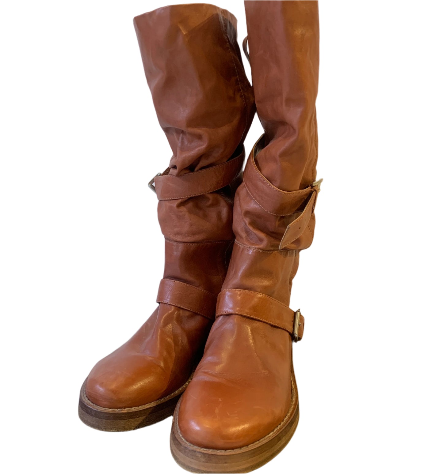 Vintage Ann Demeulemeester  Slouchy Brown Leather Biker boots Size 39