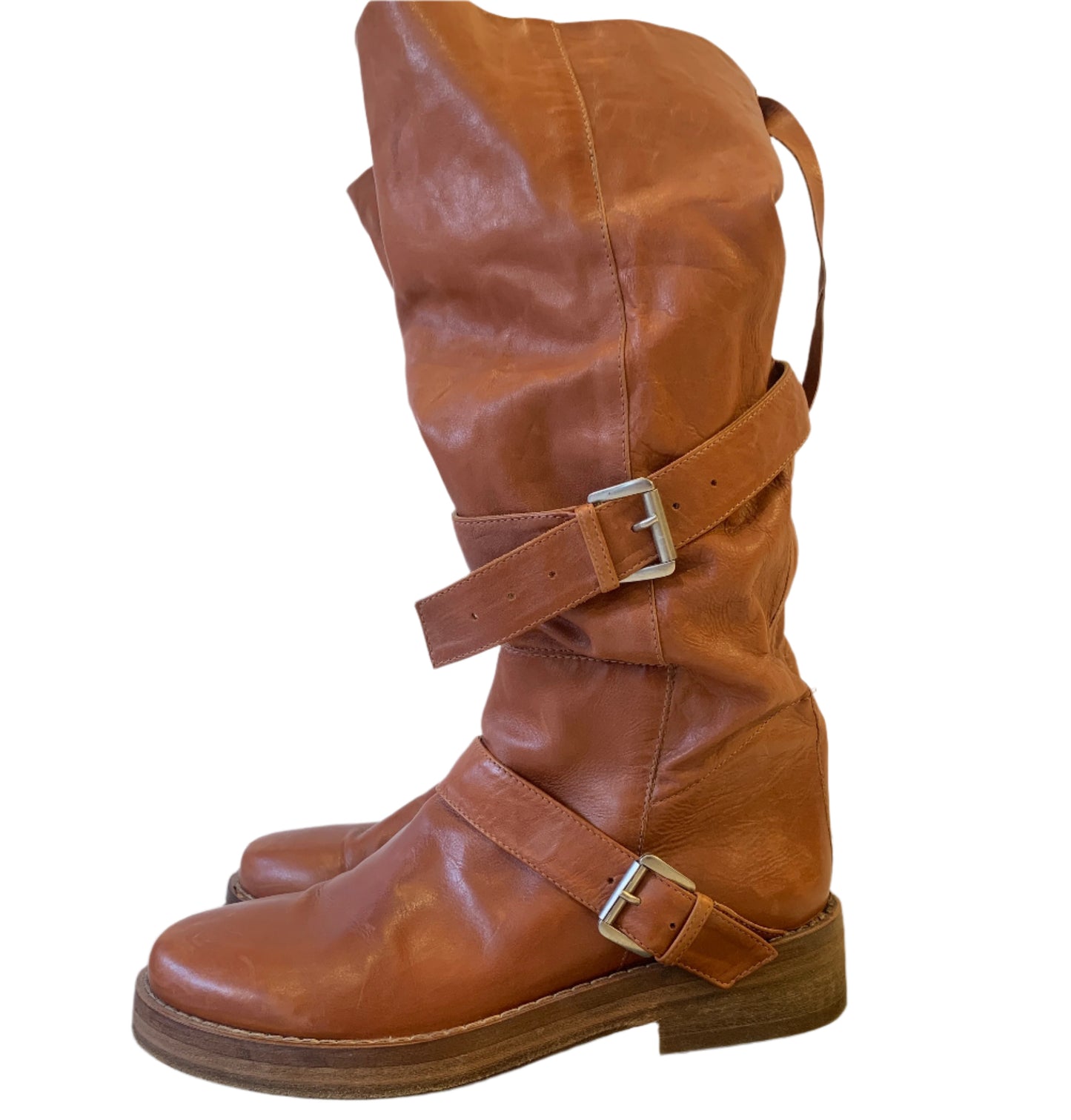 Vintage Ann Demeulemeester  Slouchy Brown Leather Biker boots Size 39