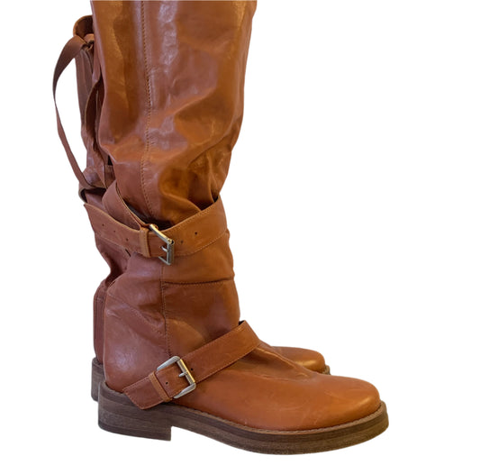 Vintage Ann Demeulemeester  Slouchy Brown Leather Biker boots Size 39
