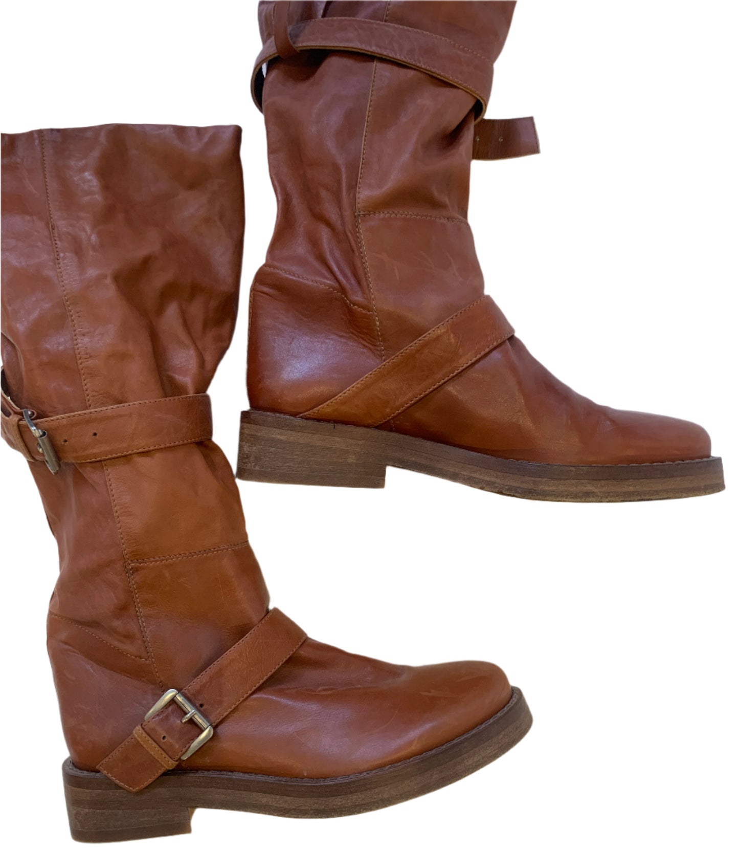 Vintage Ann Demeulemeester  Slouchy Brown Leather Biker boots Size 39