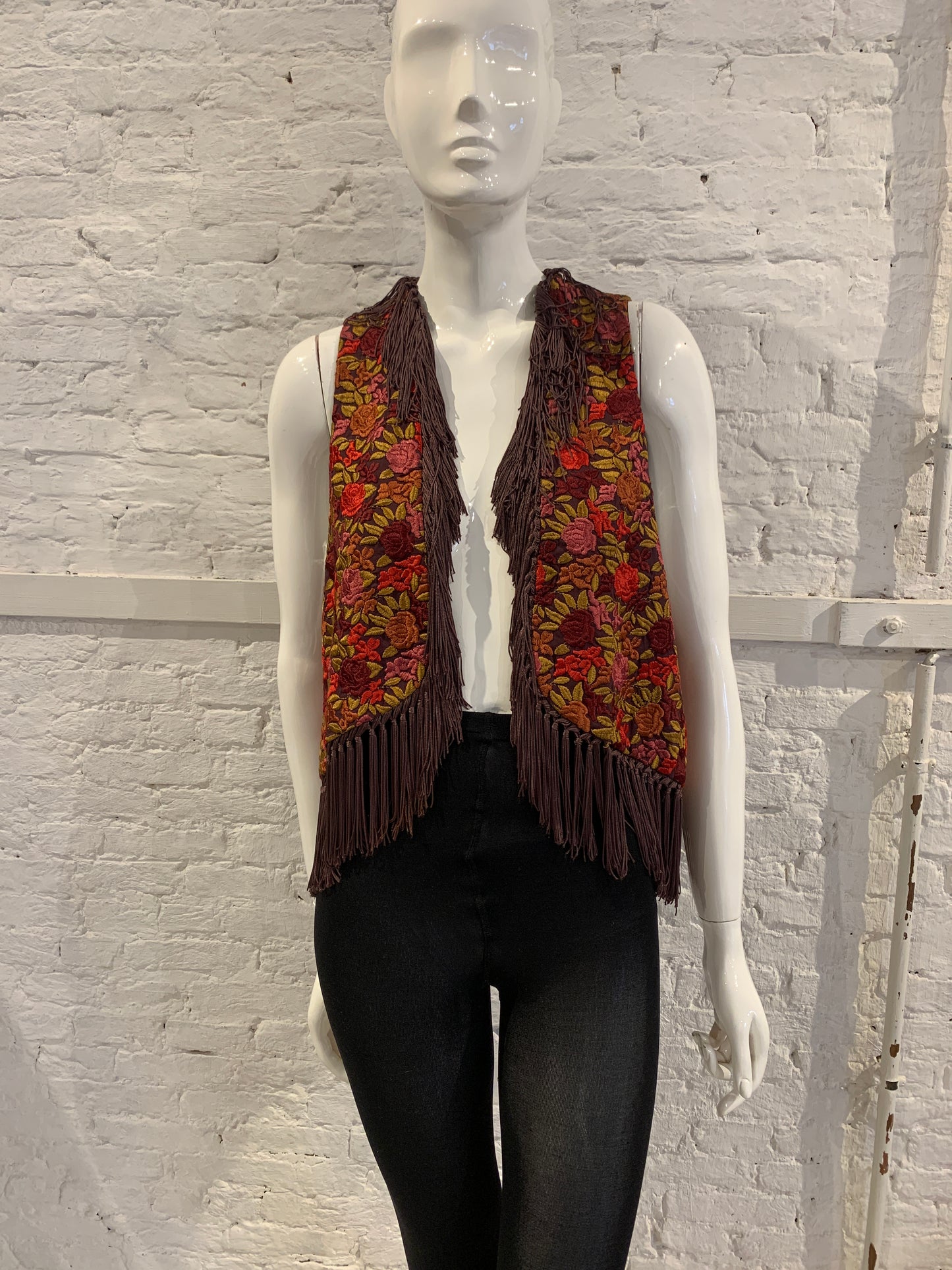 Rare Vintage Callaghan by Romeo Gigli Floral Embroidered Vest with Fringe Romantic Italy