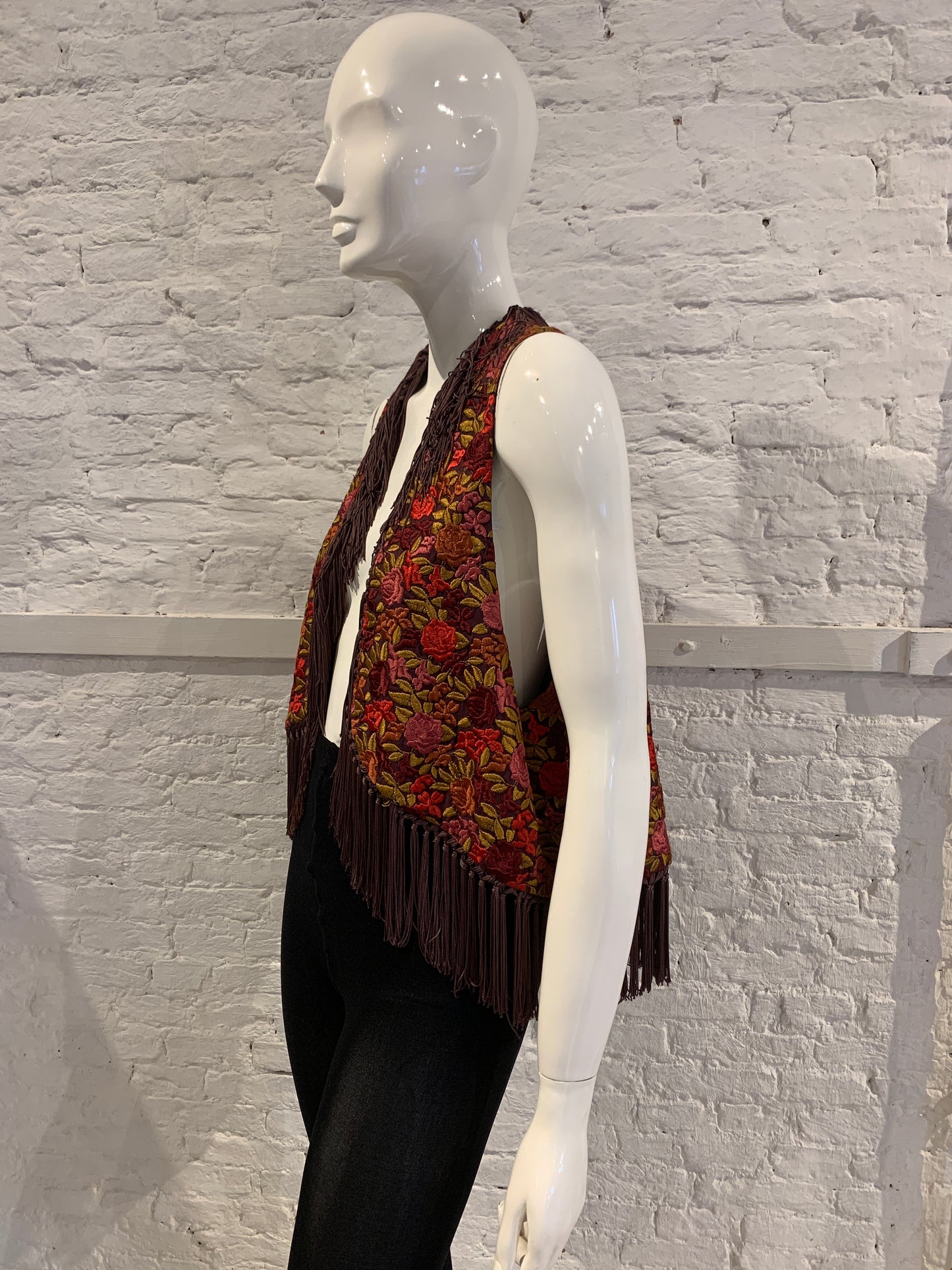 Rare Vintage Callaghan by Romeo Gigli Floral Embroidered Vest with Fringe Romantic Italy