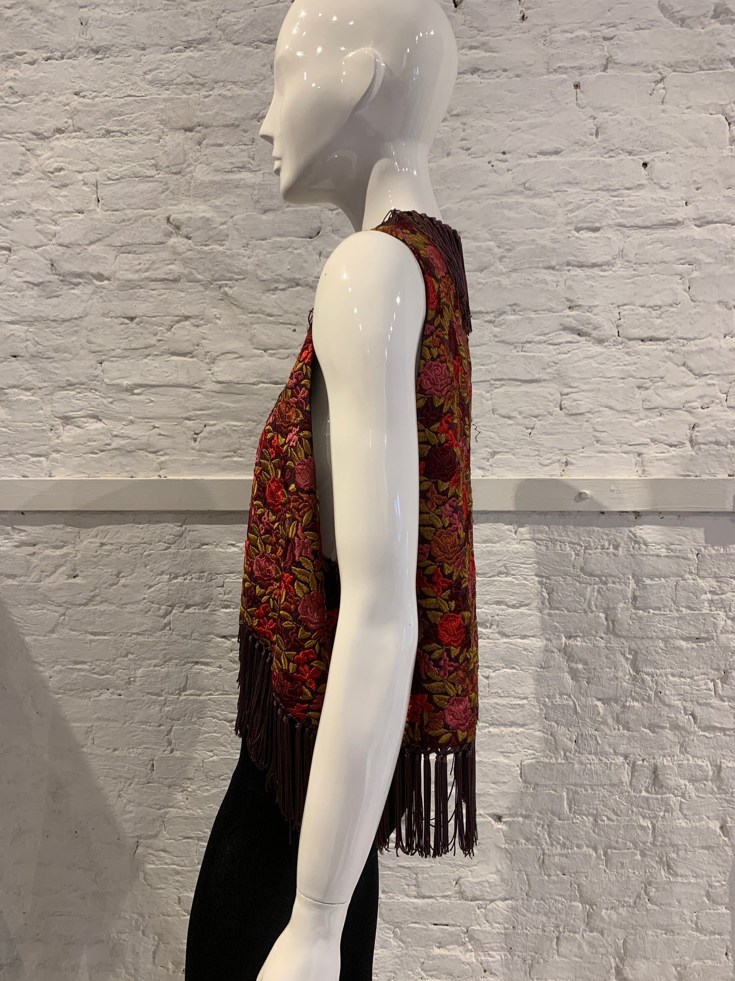 Rare Vintage Callaghan by Romeo Gigli Floral Embroidered Vest with Fringe Romantic Italy