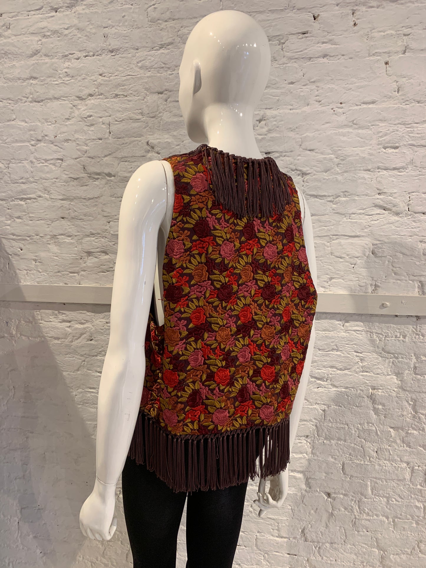 Rare Vintage Callaghan by Romeo Gigli Floral Embroidered Vest with Fringe Romantic Italy