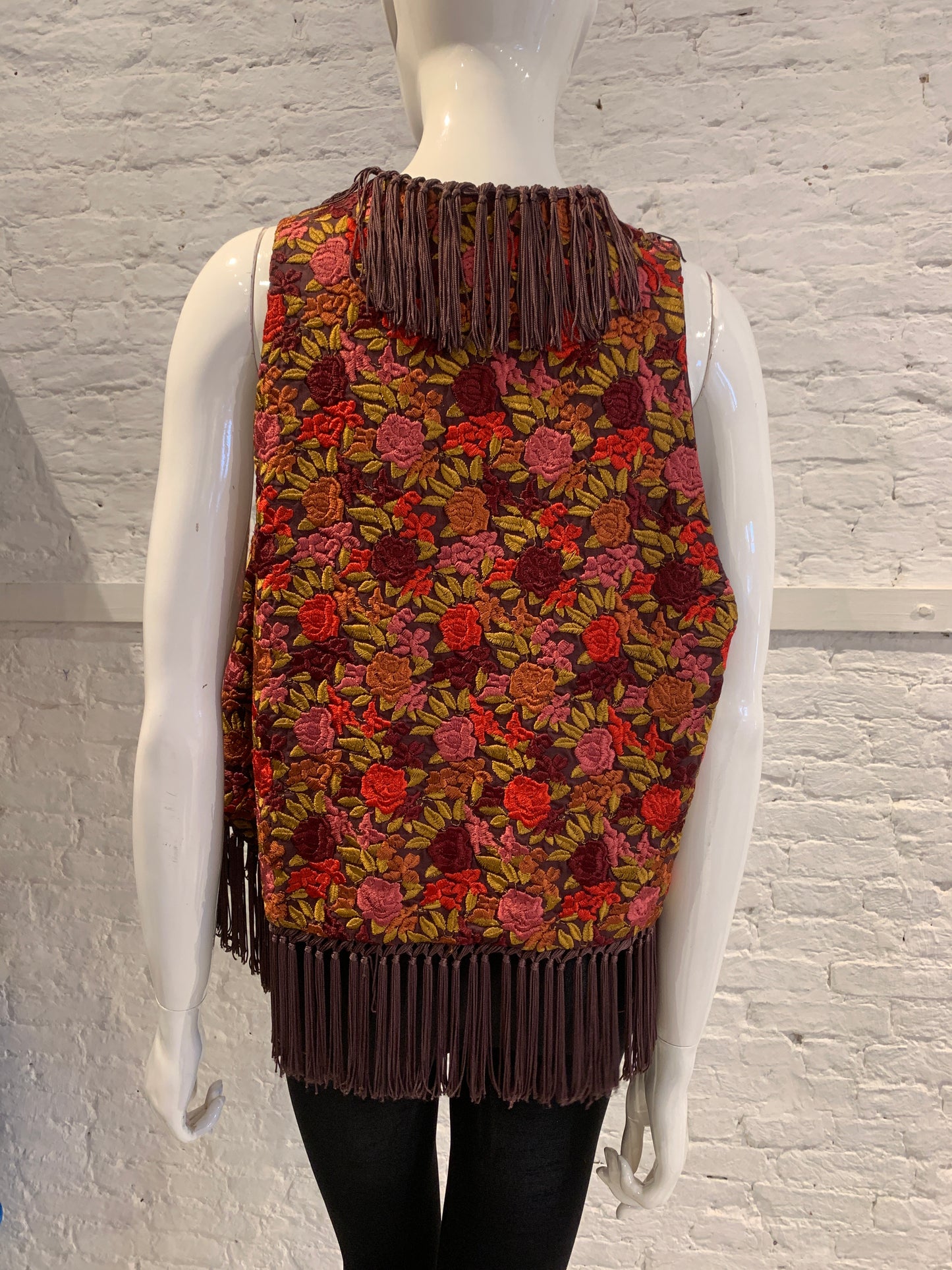 Rare Vintage Callaghan by Romeo Gigli Floral Embroidered Vest with Fringe Romantic Italy
