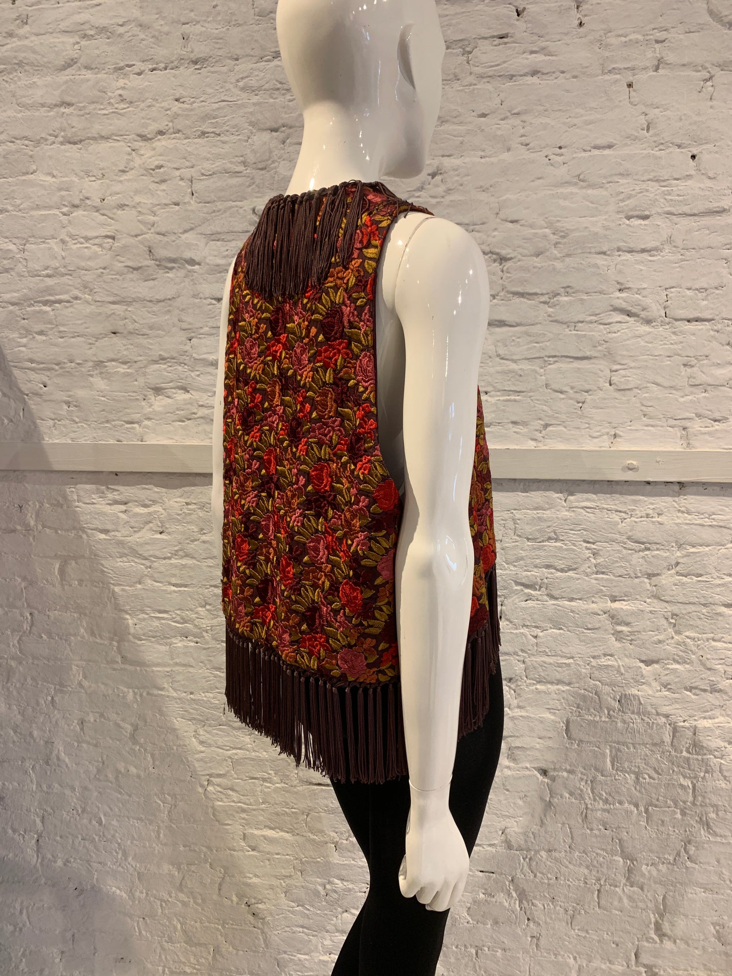 Rare Vintage Callaghan by Romeo Gigli Floral Embroidered Vest with Fringe Romantic Italy