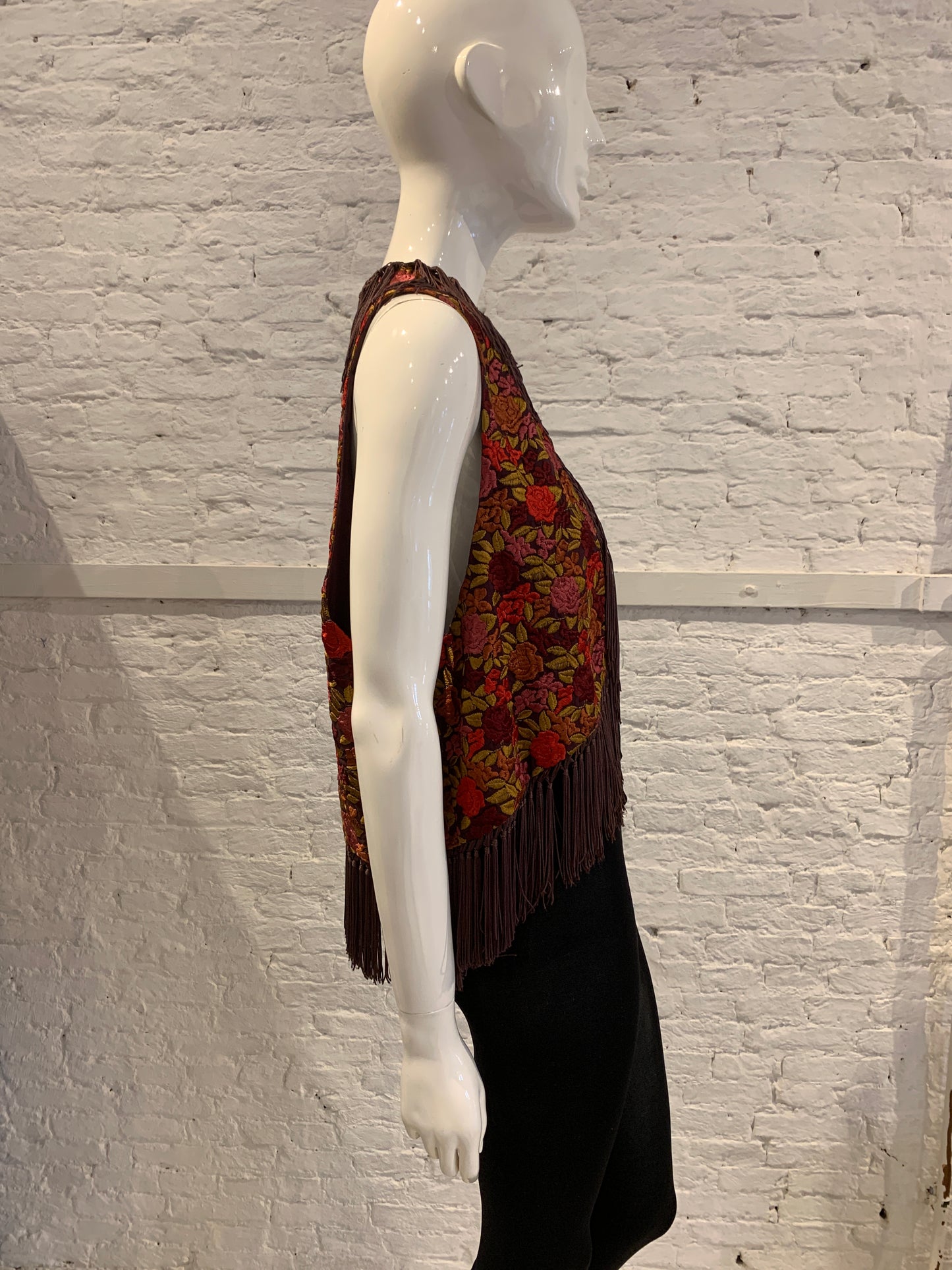 Rare Vintage Callaghan by Romeo Gigli Floral Embroidered Vest with Fringe Romantic Italy