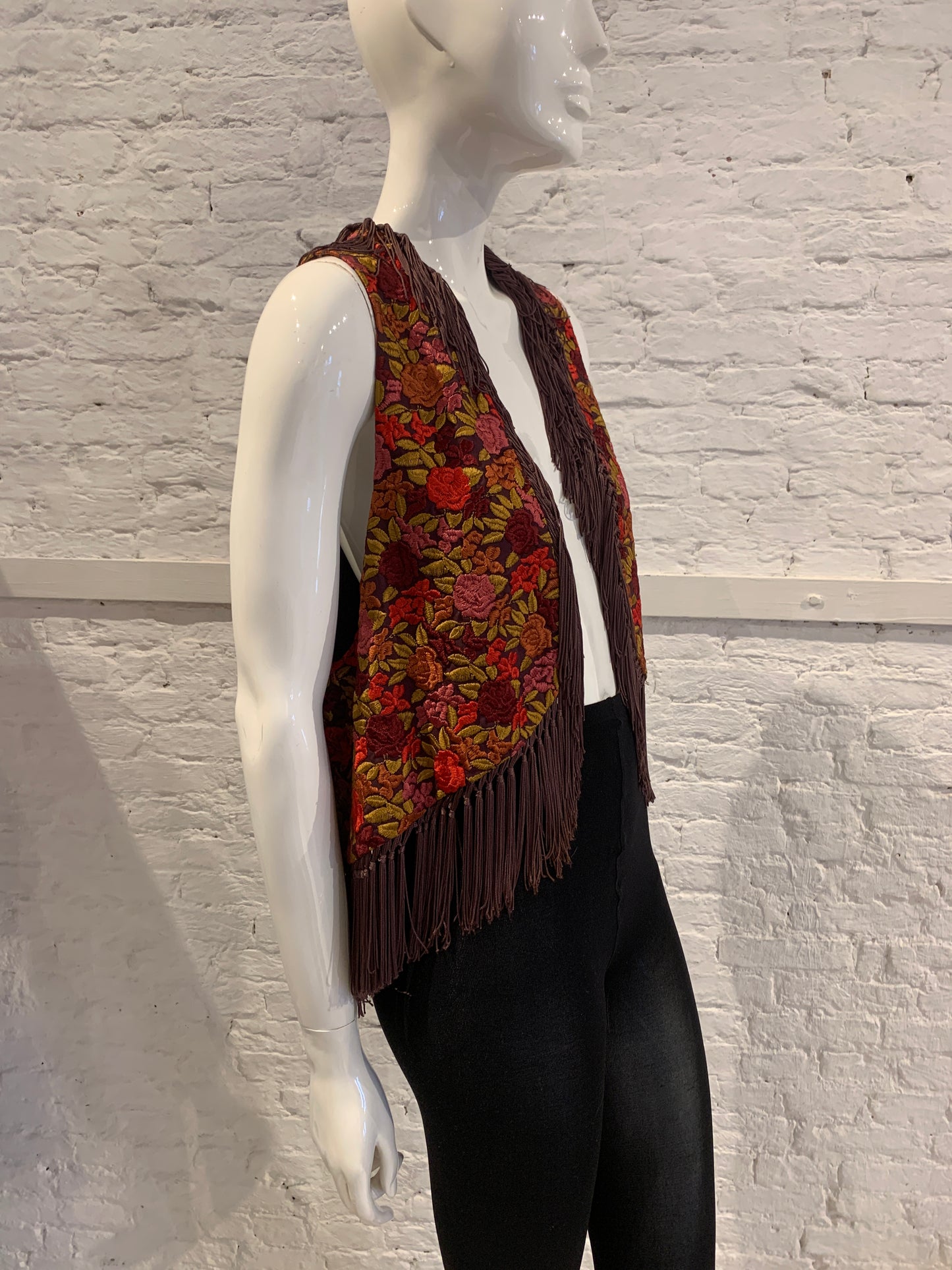 Rare Vintage Callaghan by Romeo Gigli Floral Embroidered Vest with Fringe Romantic Italy