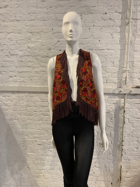 Rare Vintage Callaghan by Romeo Gigli Floral Embroidered Vest with Fringe Romantic Italy