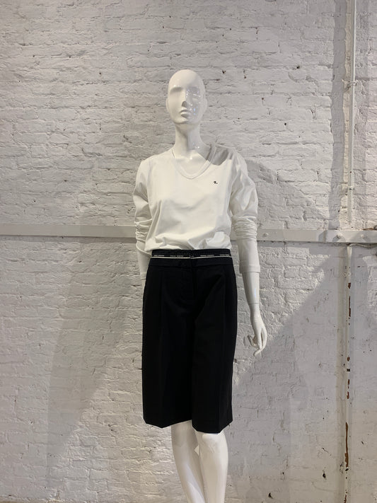 Veronique Branquinho Black Wool Tailored Short Trousers With Exposed Waistband