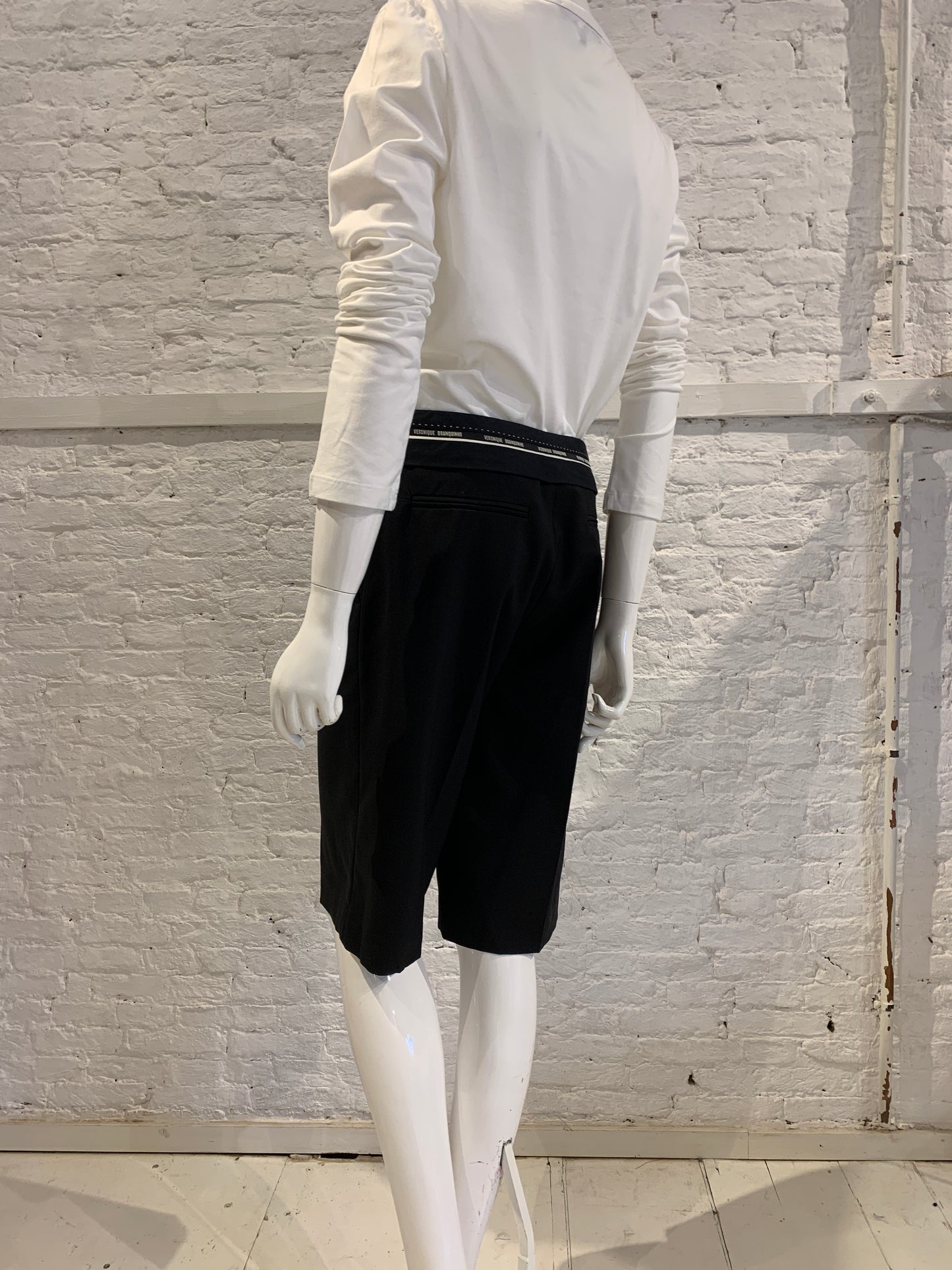 Veronique Branquinho Black Wool Tailored Short Trousers With Exposed Waistband