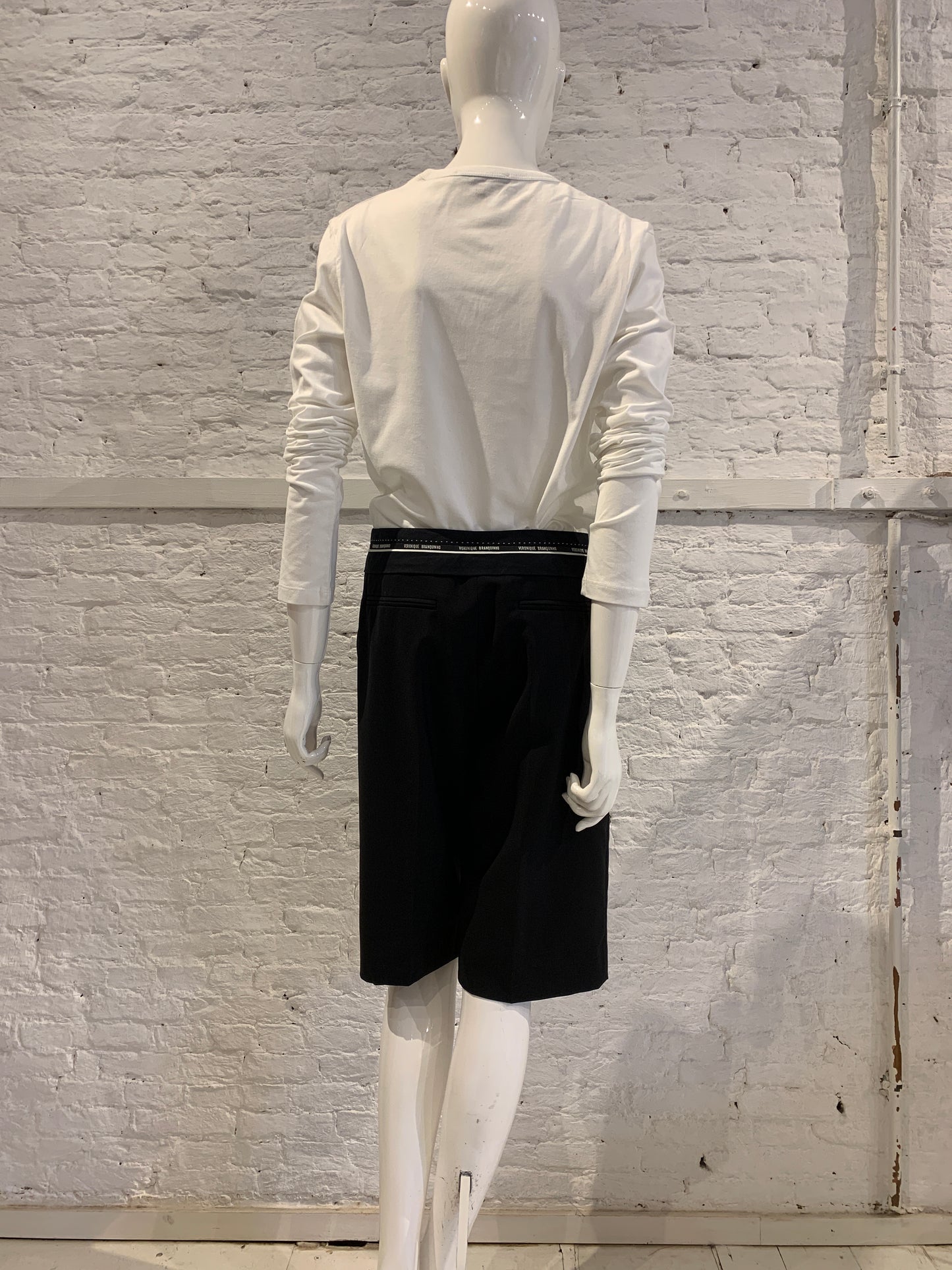 Veronique Branquinho Black Wool Tailored Short Trousers With Exposed Waistband