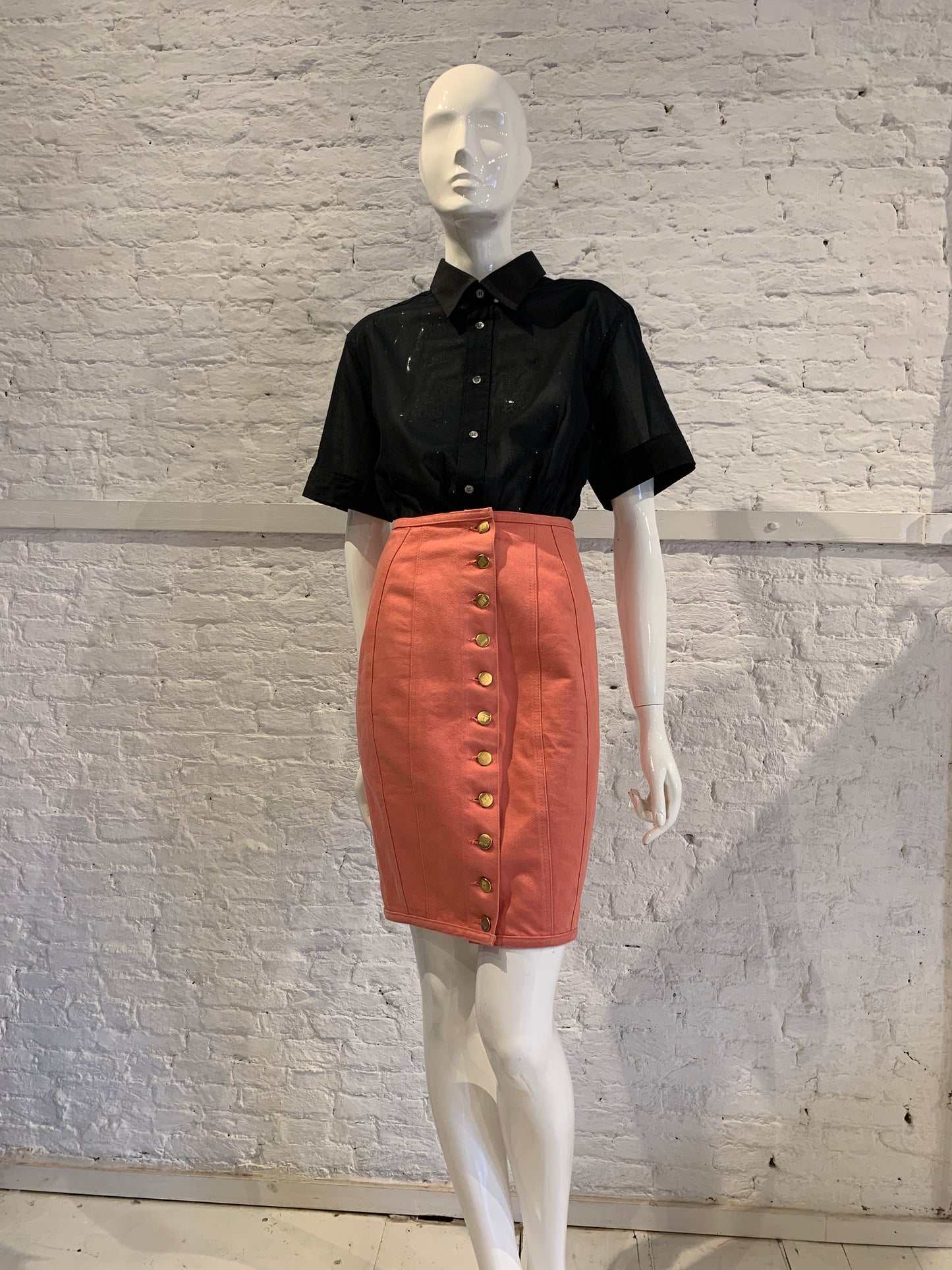 Vintage Jean Paul Gaultier Junior 1989 Pink Denim Lace Up Pencile Skirt