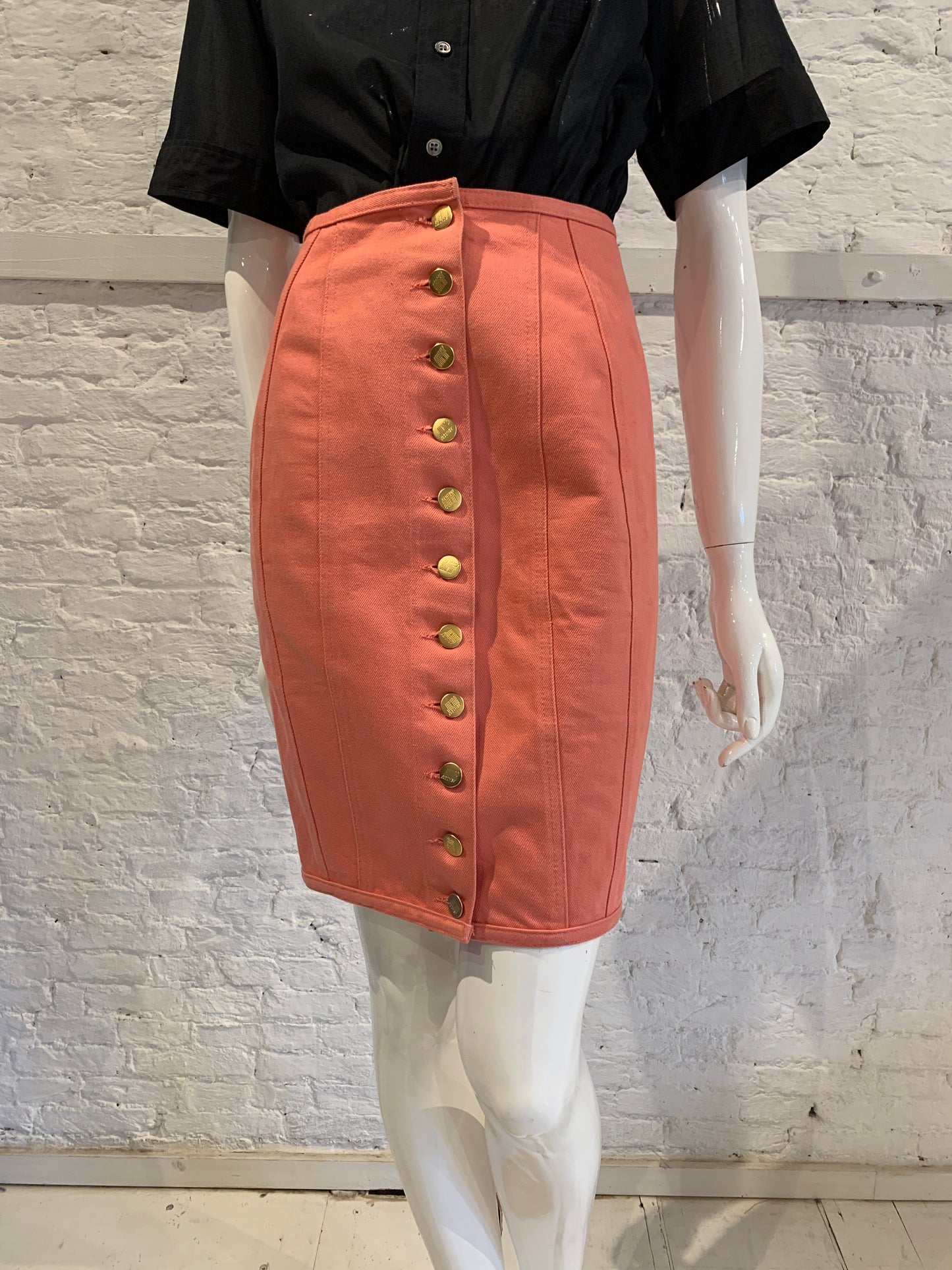 Vintage Jean Paul Gaultier Junior 1989 Pink Denim Lace Up Pencile Skirt