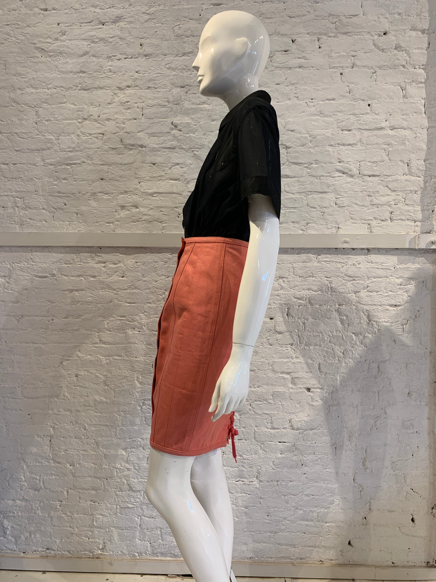 Vintage Jean Paul Gaultier Junior 1989 Pink Denim Lace Up Pencile Skirt
