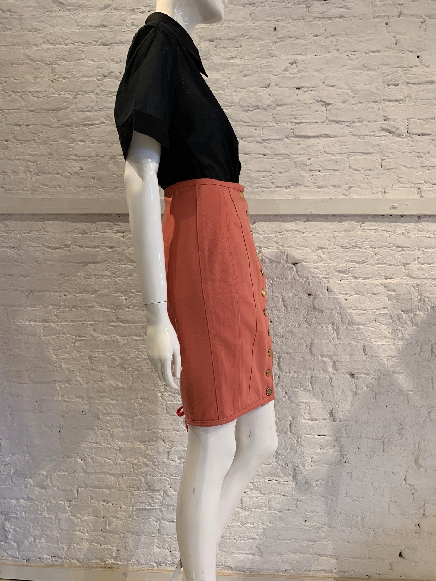 Vintage Jean Paul Gaultier Junior 1989 Pink Denim Lace Up Pencile Skirt