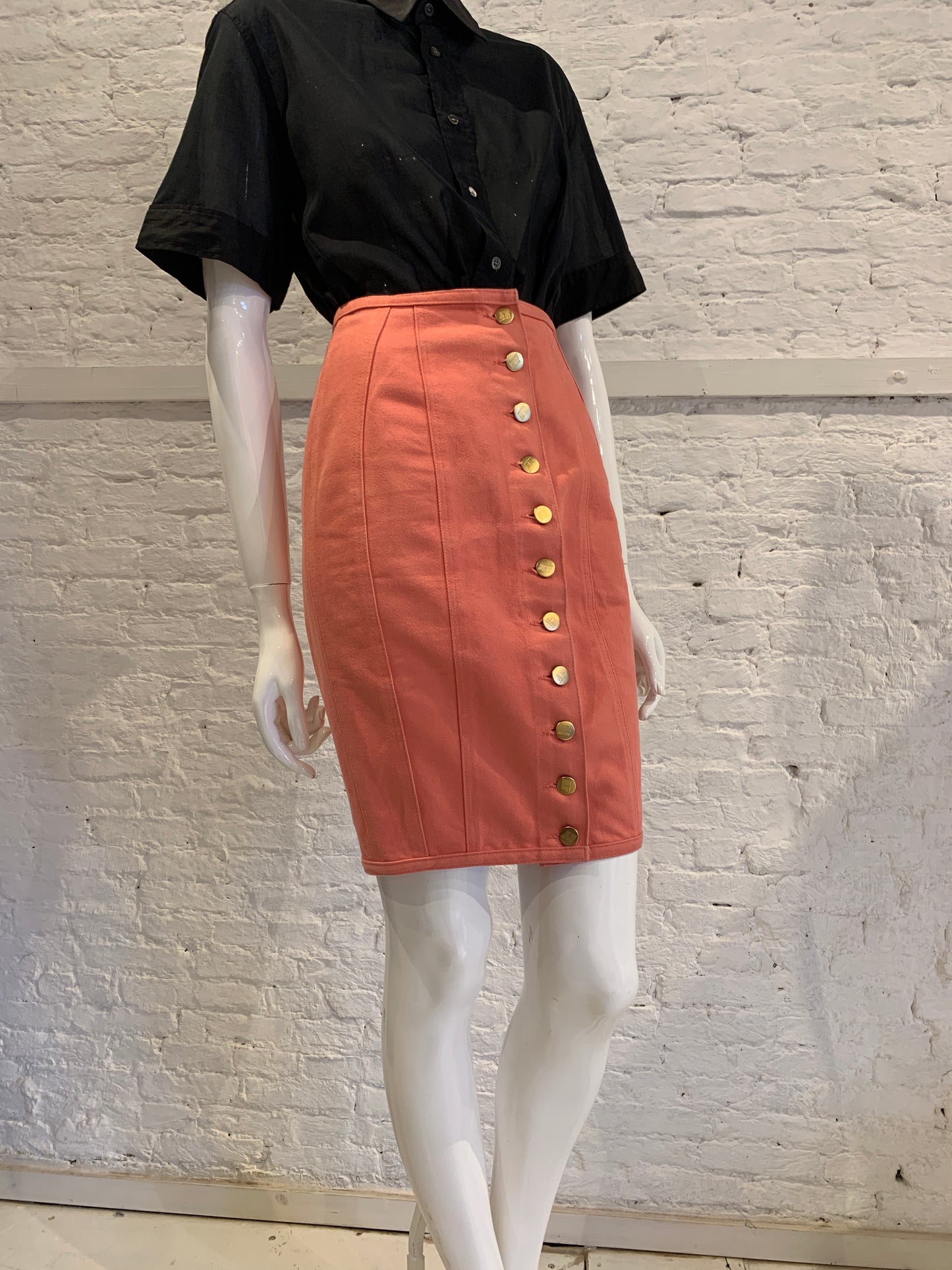 Vintage Jean Paul Gaultier Junior 1989 Pink Denim Lace Up Pencile Skirt
