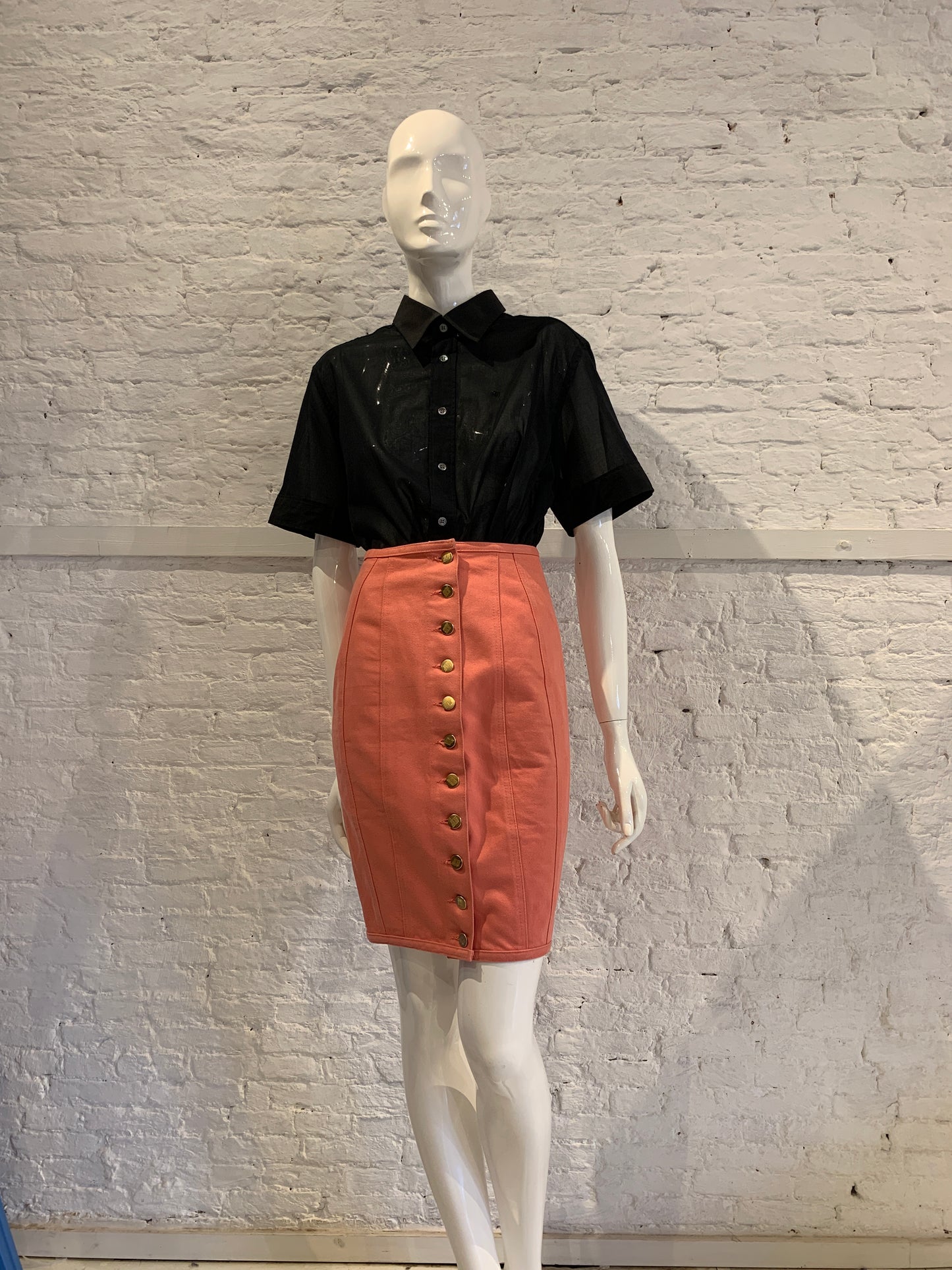 Vintage Jean Paul Gaultier Junior 1989 Pink Denim Lace Up Pencile Skirt