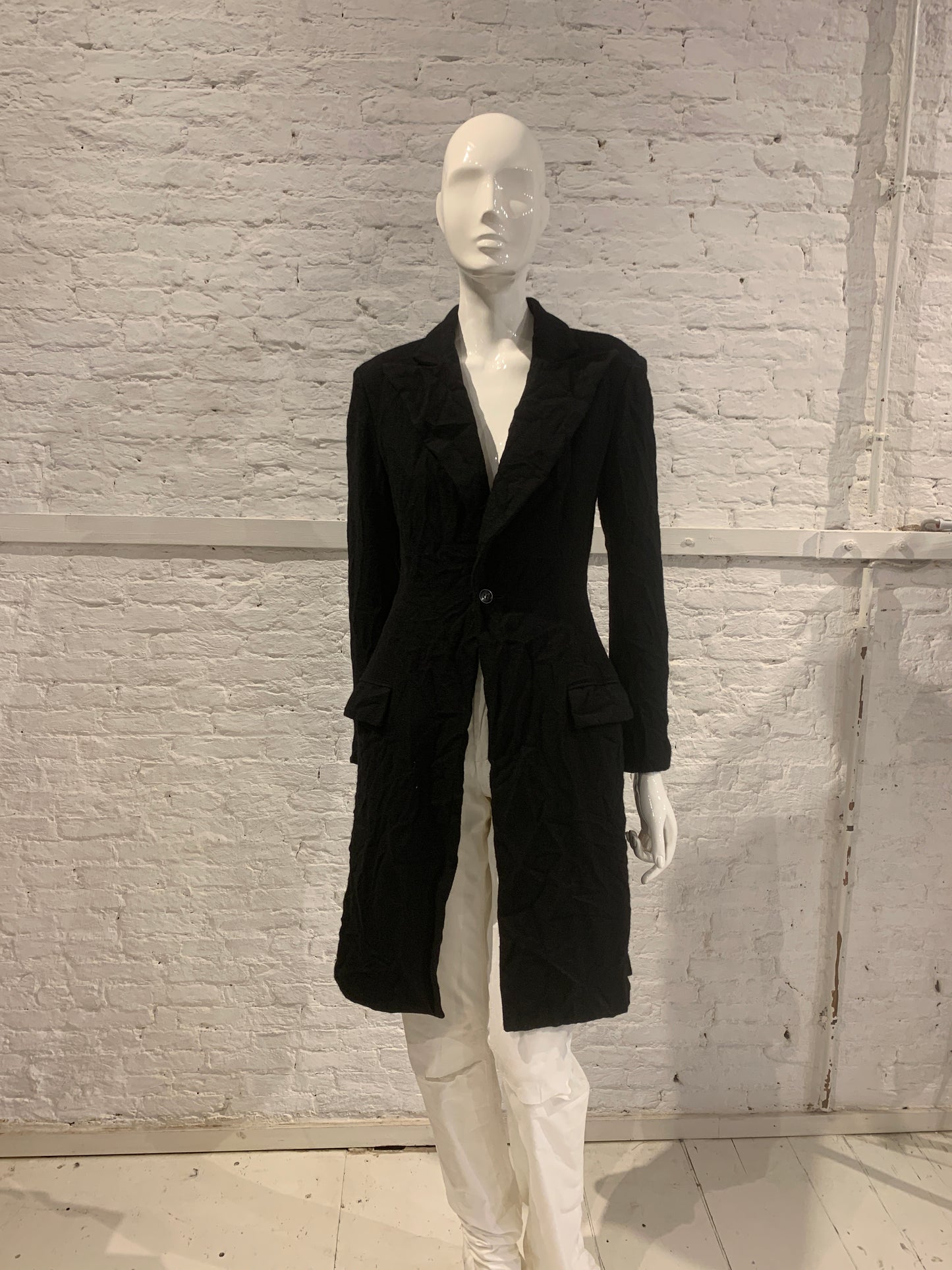 Yohji Yamamoto +Noir Black Wool Frock Coat Permanent Crease