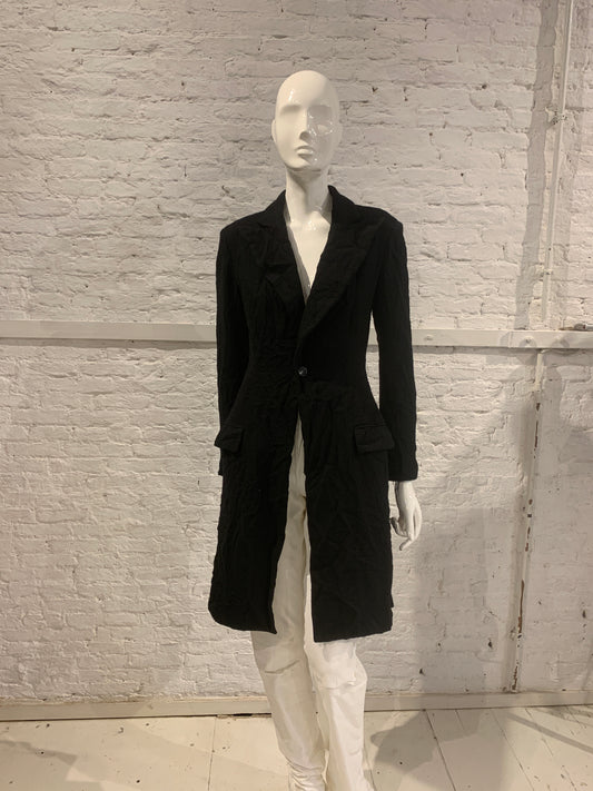 Yohji Yamamoto +Noir Black Wool Frock Coat Permanent Crease