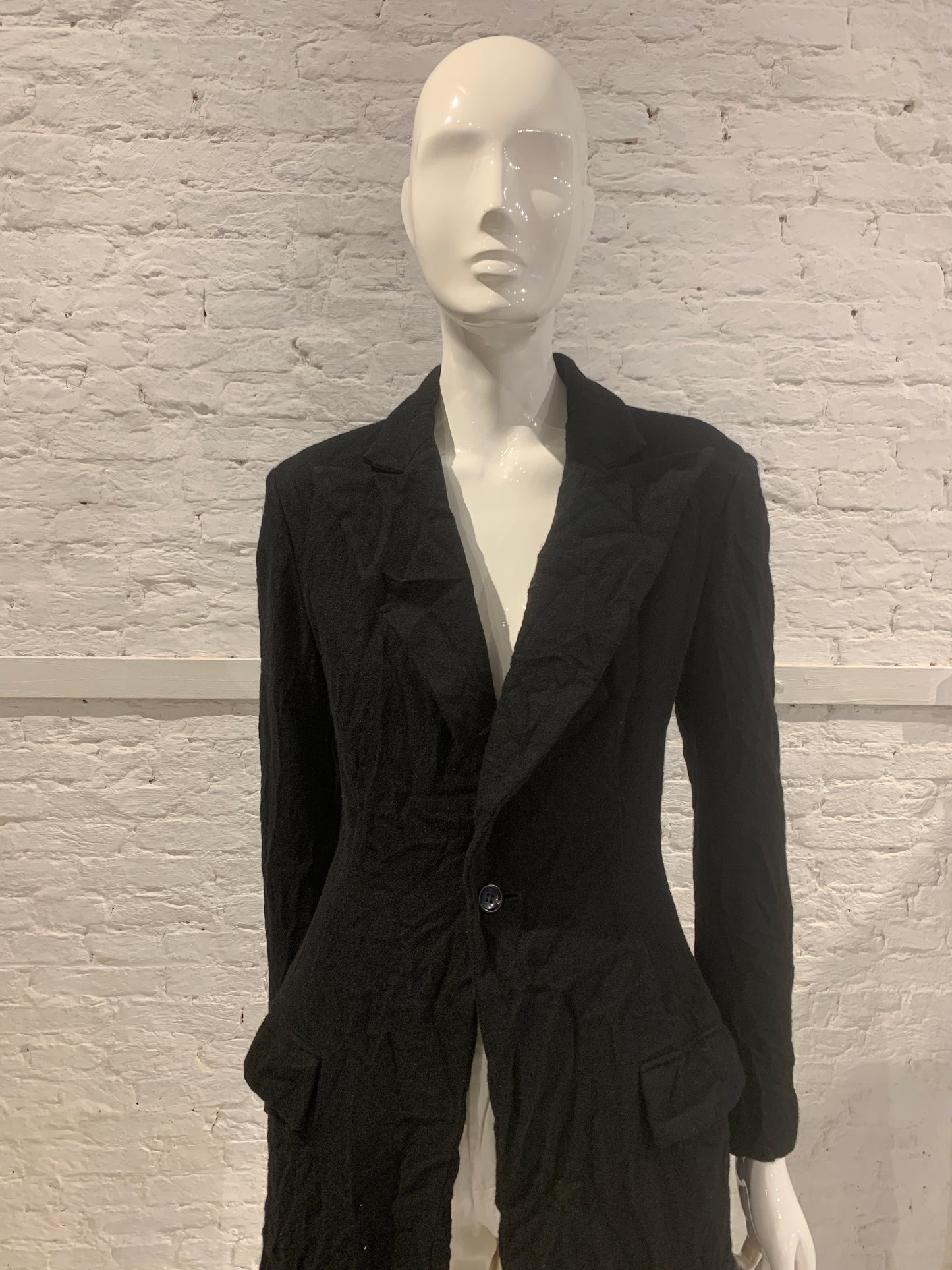 Yohji Yamamoto +Noir Black Wool Frock Coat Permanent Crease