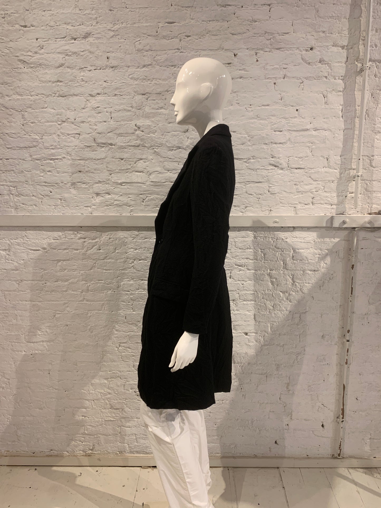 Yohji Yamamoto +Noir Black Wool Frock Coat Permanent Crease