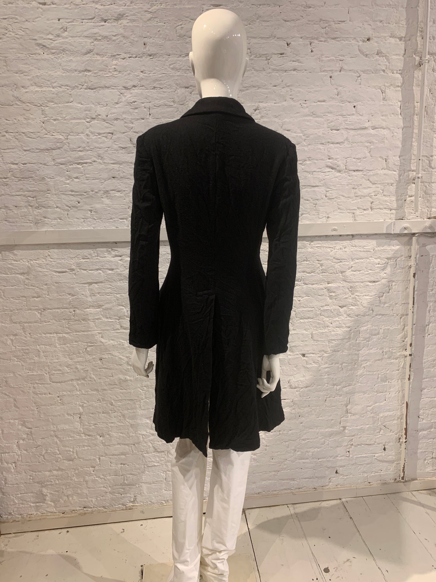 Yohji Yamamoto +Noir Black Wool Frock Coat Permanent Crease