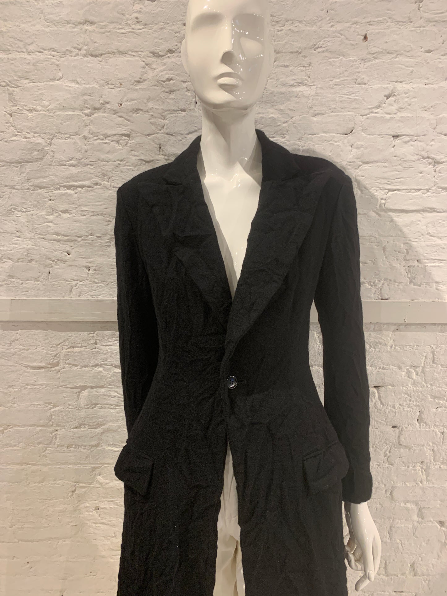 Yohji Yamamoto +Noir Black Wool Frock Coat Permanent Crease