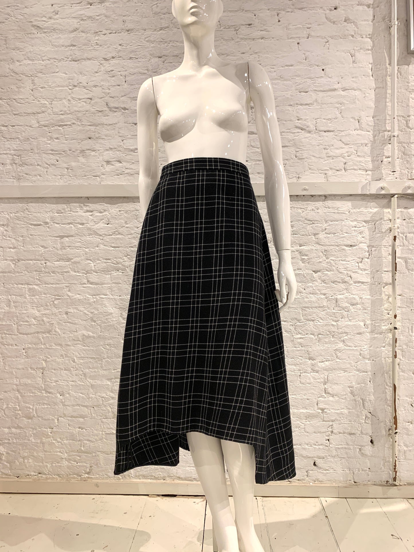 Alexander McQueen Wool  Windowpane Plaid  Peplum Asymmetric Skirt