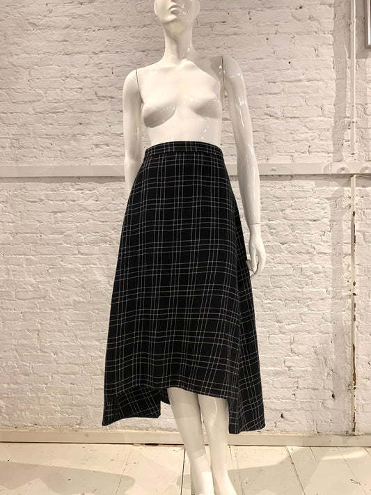 Alexander McQueen Wool  Windowpane Plaid  Peplum Asymmetric Skirt
