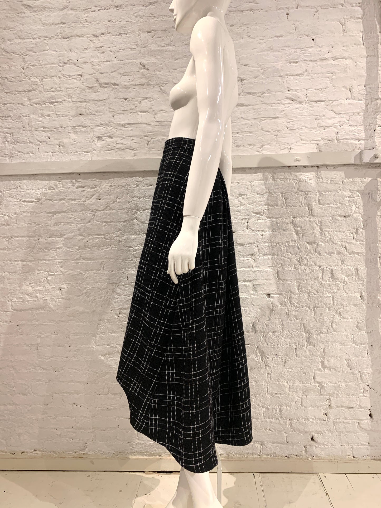 Alexander McQueen Wool  Windowpane Plaid  Peplum Asymmetric Skirt
