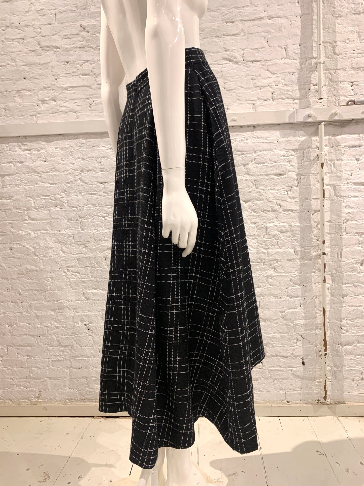 Alexander McQueen Wool  Windowpane Plaid  Peplum Asymmetric Skirt