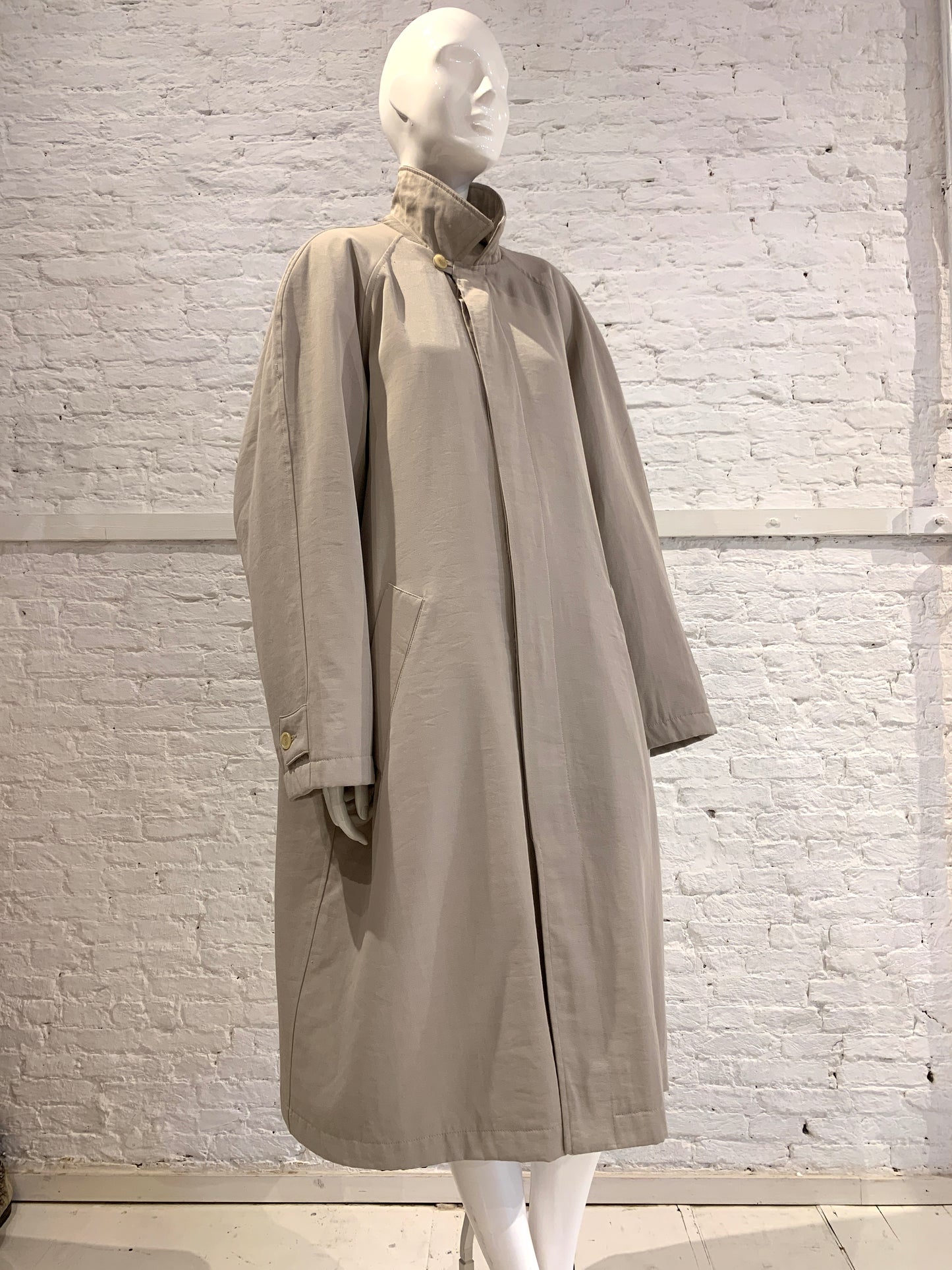 Katharine Hamnett 1980s Beige Gabardine Quilted Raglan sleeve Oversized Mac Coat