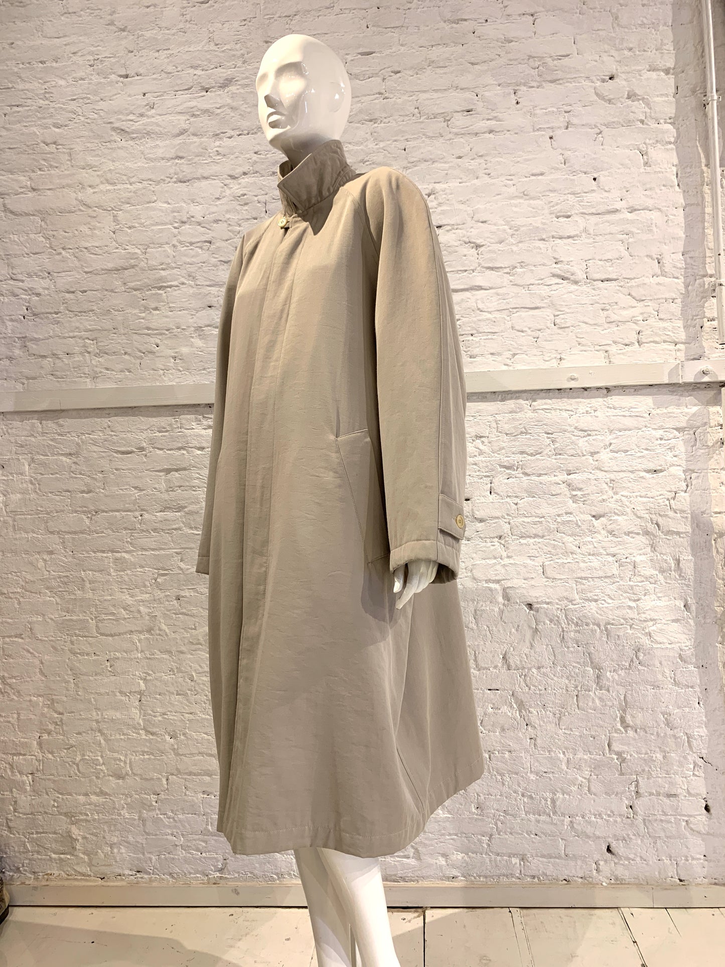 Katharine Hamnett 1980s Beige Gabardine Quilted Raglan sleeve Oversized Mac Coat