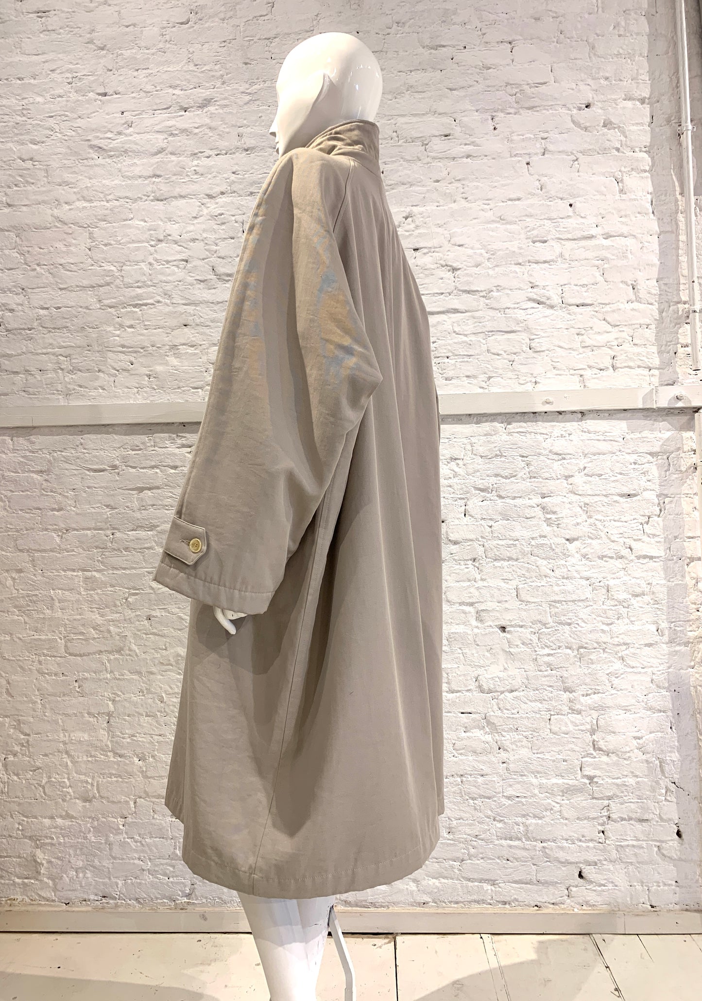 Katharine Hamnett 1980s Beige Gabardine Quilted Raglan sleeve Oversized Mac Coat