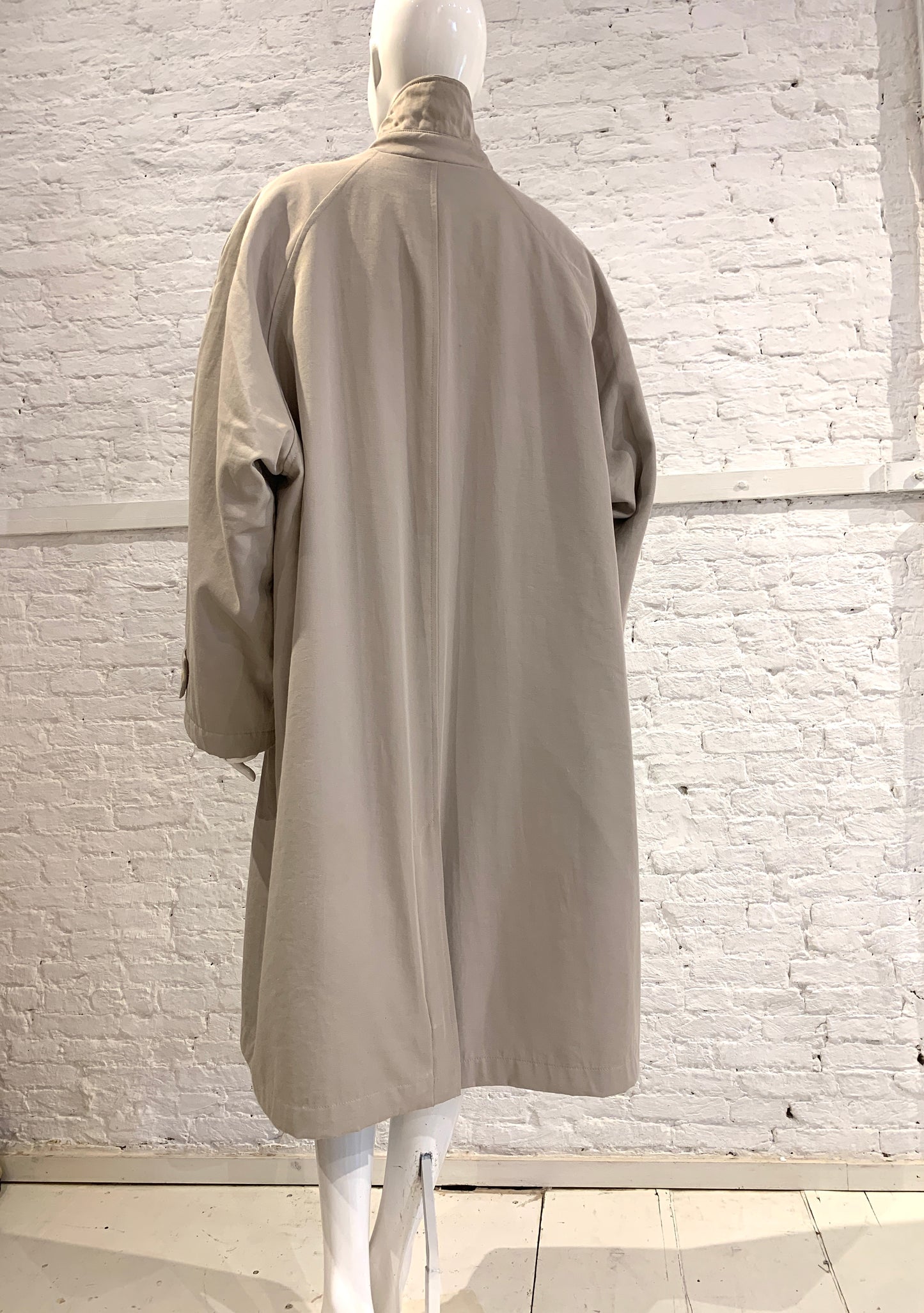 Katharine Hamnett 1980s Beige Gabardine Quilted Raglan sleeve Oversized Mac Coat