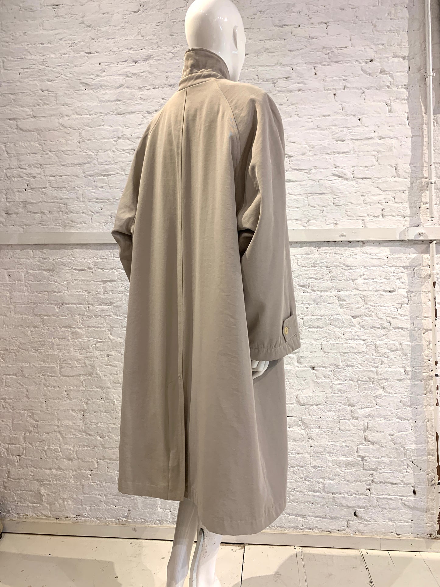 Katharine Hamnett 1980s Beige Gabardine Quilted Raglan sleeve Oversized Mac Coat