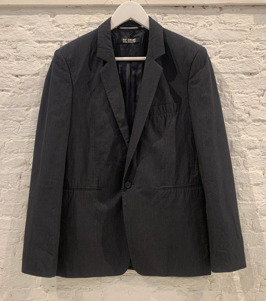 Raf Simons Spring Summer 2007 Collection Striped Black Cotton Tailored Single Button Blazer