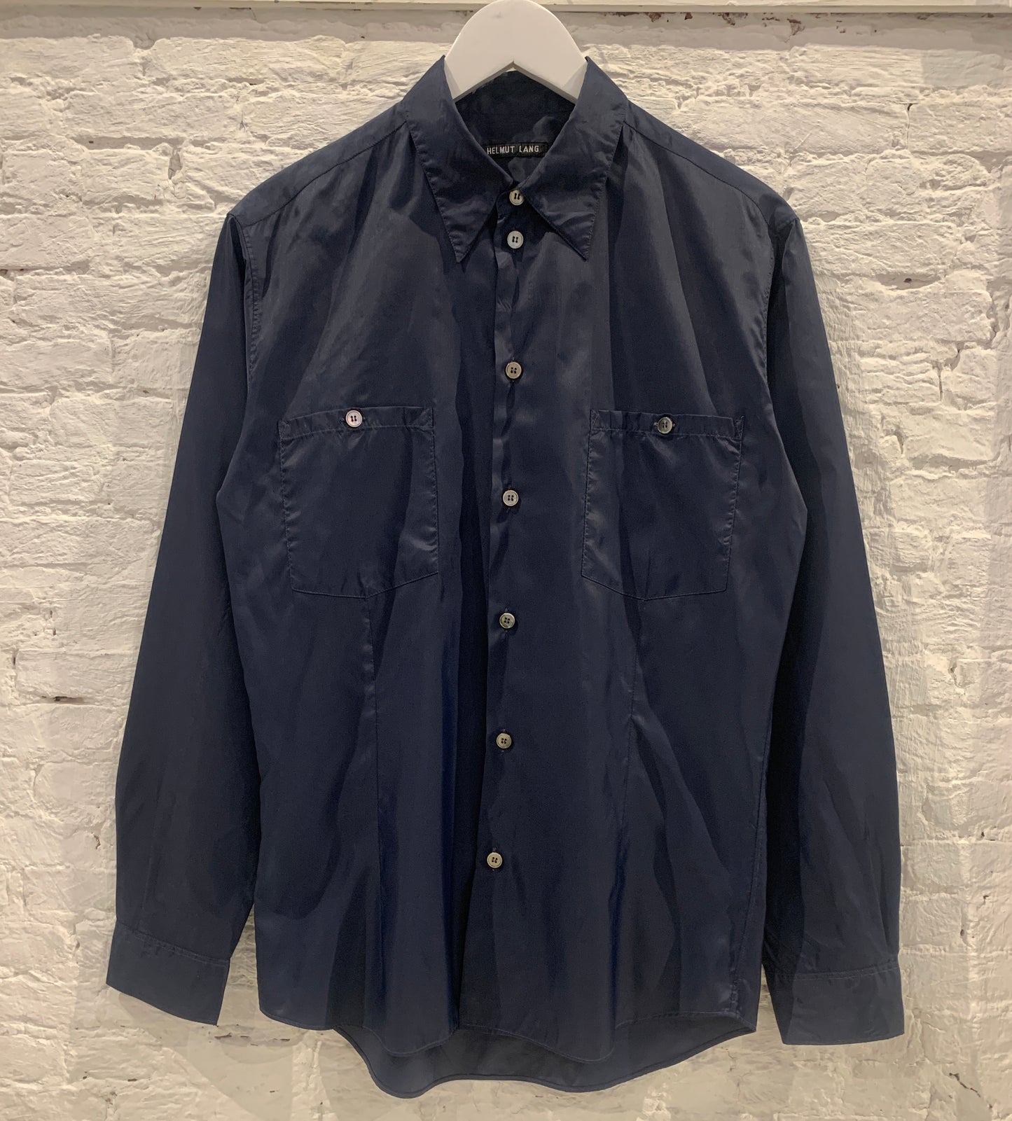 Helmut Lang, Vintage 1996 Navy Blue Nylon Button down Shirt