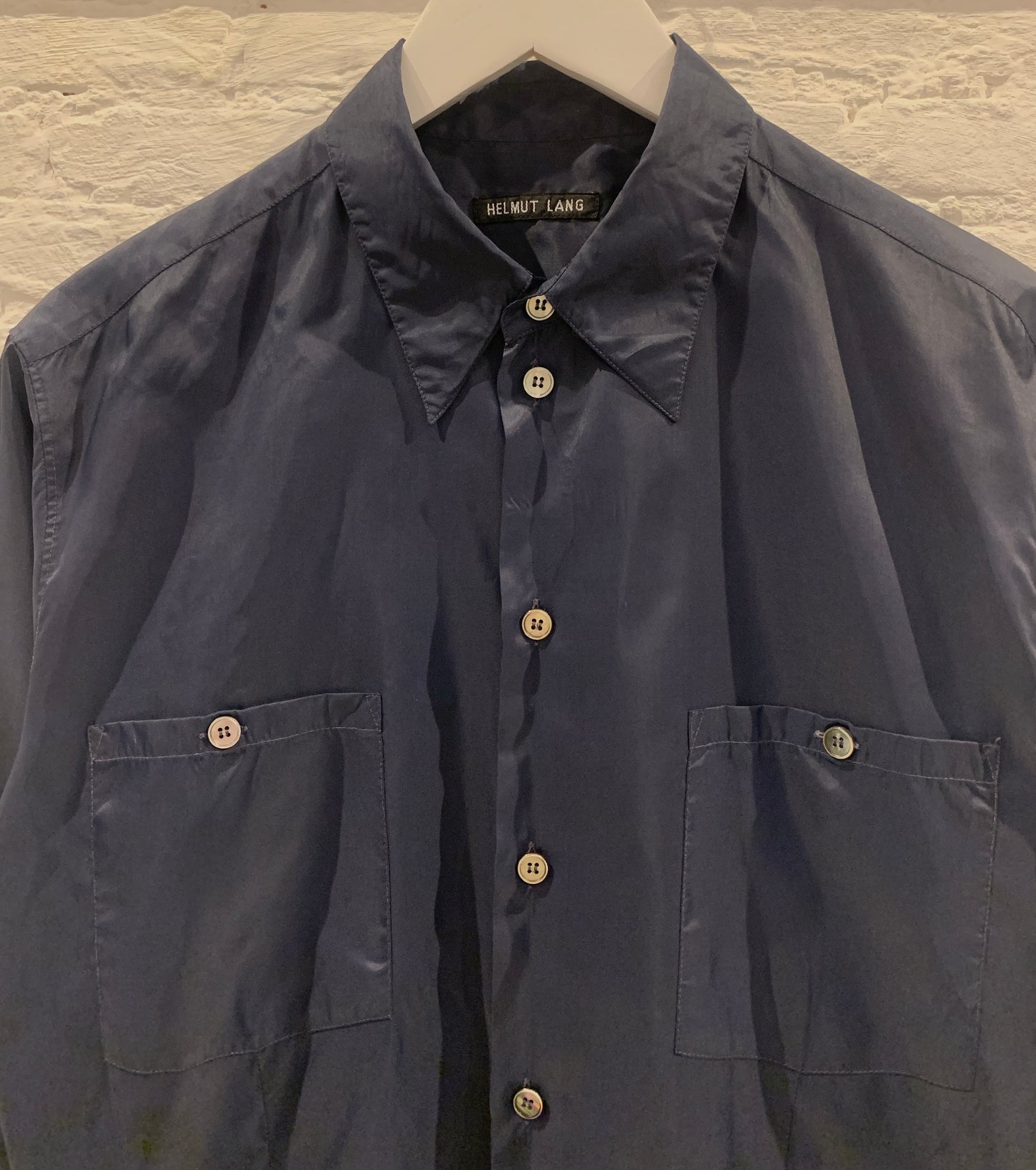 Helmut Lang, Vintage 1996 Navy Blue Nylon Button down Shirt