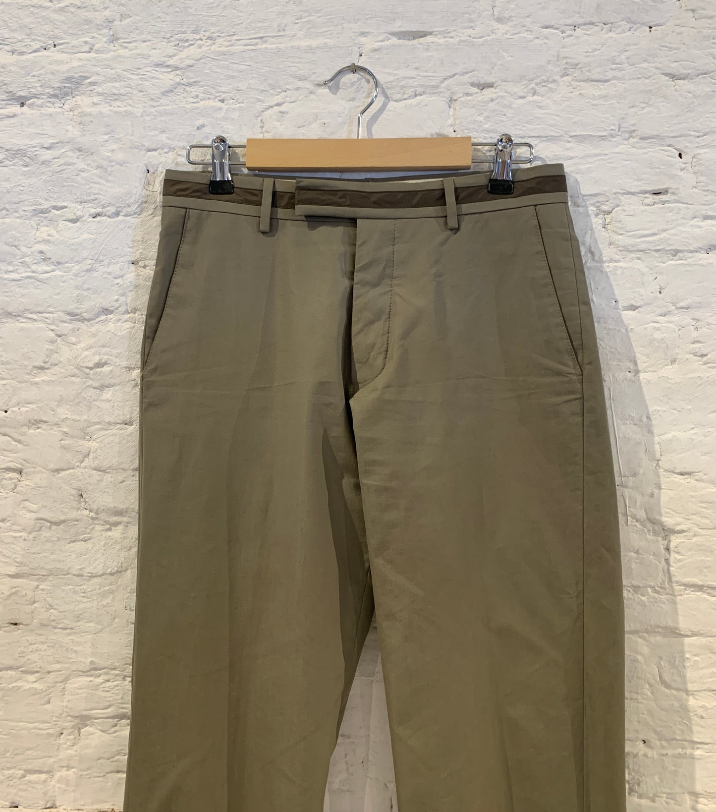 Vintage  1990s Helmut Lang Waxed Cotton Nylon Ribbon Waistband Cigarette Trousers