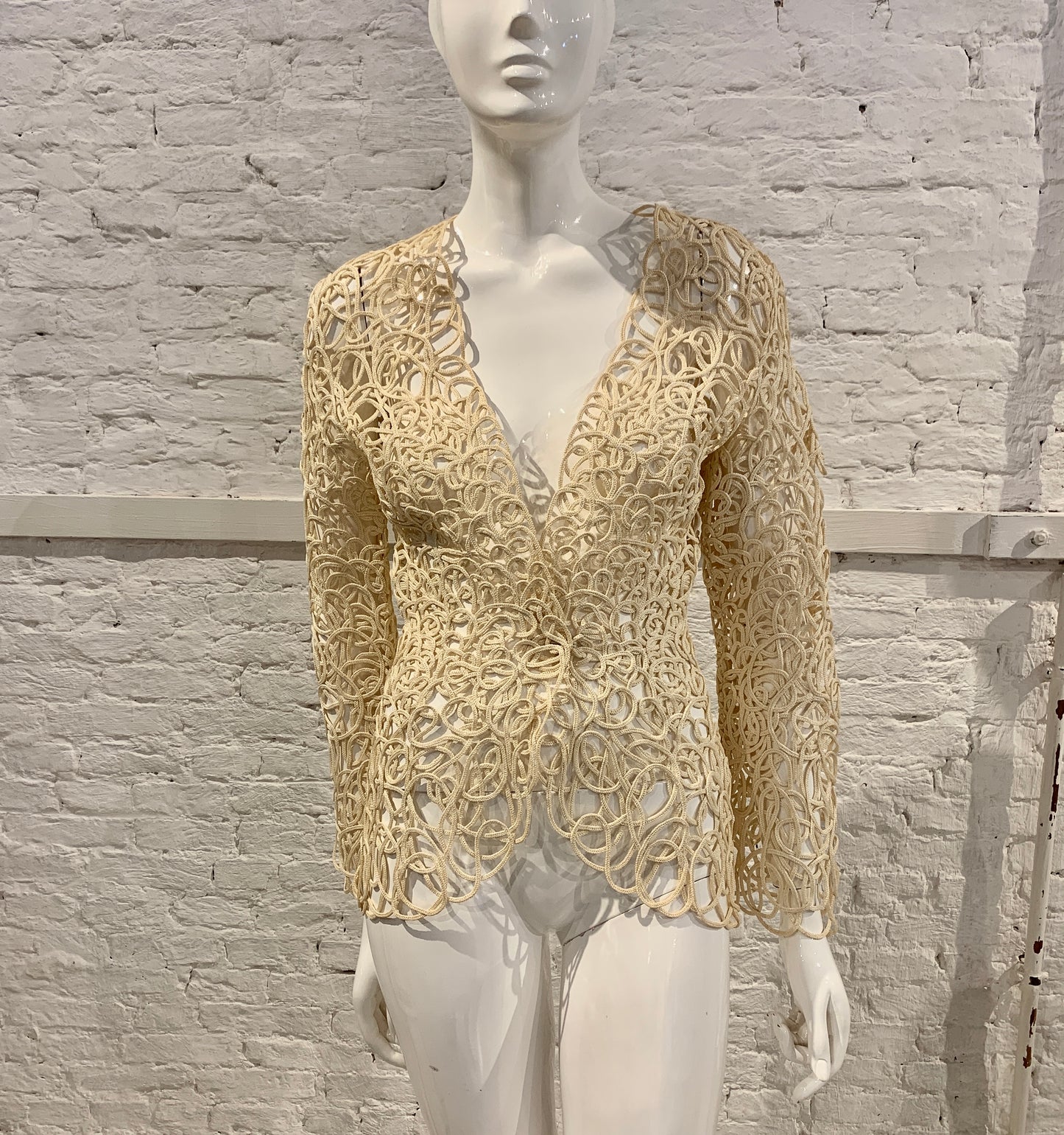 1980s /90s Thierry Mugler Paris Cream Macrame Sculptured Rayon Jacket