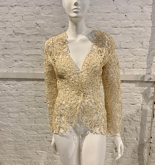1980s /90s Thierry Mugler Paris Cream Macrame Sculptured Rayon Jacket